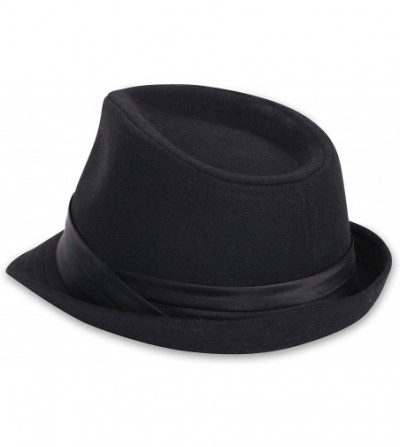 Fedoras Women Men Classic 1920s Manhattan Structured Trilby Fedora Hat - Black - CG18H089SNC