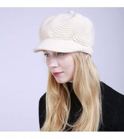 Bomber Hats Womens Knit Cap Solid Warm Crochet Winter Wool Knit Manual Caps Hat - White - CC18IQ8DREL