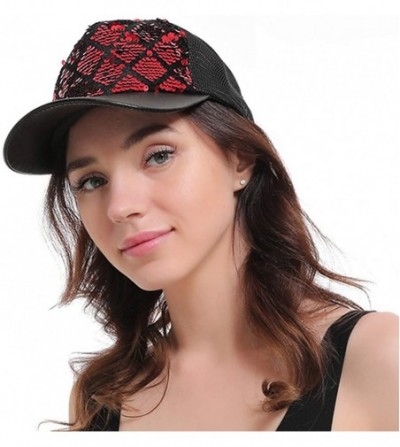 Baseball Caps Unisex Sequin Mesh Trucker Hat Baseball Cap Hip-hop Snapback Hat for Women/Men - Red Diamond Patterns - C318RRZ...