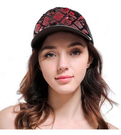 Baseball Caps Unisex Sequin Mesh Trucker Hat Baseball Cap Hip-hop Snapback Hat for Women/Men - Red Diamond Patterns - C318RRZ...