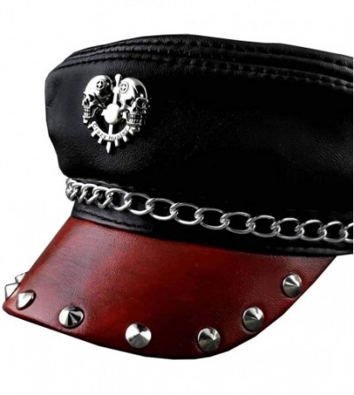 Skullies & Beanies Cool! Studded Skull Mens Womens Unisex Genuine Leather Biker Punk Rocker Cap Hat - CA12DPZ7G0P