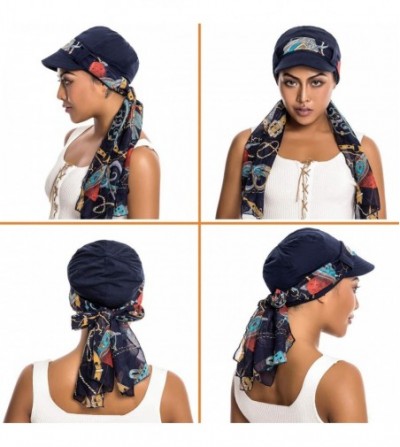 Newsboy Caps Newsboy Cap with Scarf Breathable Bamboo Cotton Lined Chemo Hat for Women of - Navy Blue - CZ18WAUD29W
