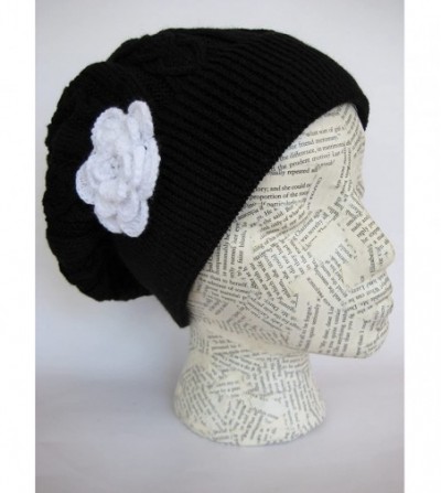 Skullies & Beanies Winter Hat for Women Slouchy Beret Hat Cable Knit Beanie M190 - Black - C911DVG7SMP