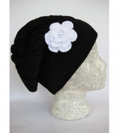 Skullies & Beanies Winter Hat for Women Slouchy Beret Hat Cable Knit Beanie M190 - Black - C911DVG7SMP