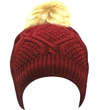 Skullies & Beanies Women's Pom Beanie Hat with Faux Fur Pom Pom Fleece Lined- USA Company - Burgundy - CE1287A173T