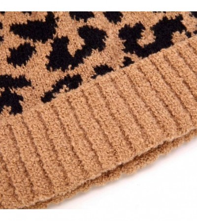 Skullies & Beanies Soft Fall Winter Knit Leopard Beanie Cap Big Pompom Hat for Women - Camel - CJ18YYT5458