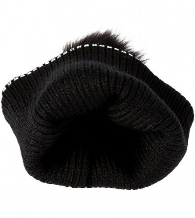 Skullies & Beanies Women Knit Beanie- Chunky Baggy Hat with Faux Fur Pompom Metallic Sequin Beanie Hats Winter Soft Warm Ski ...