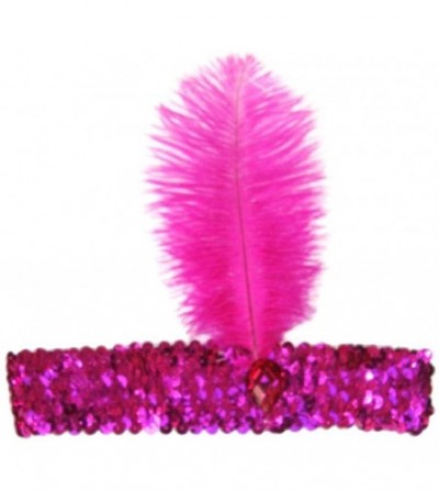 Headbands Roaring 20's Sequined Showgirl Flapper Headband Black with Feather Plume - Rose - CQ12KHEGKE5