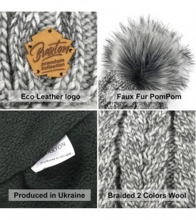 Skullies & Beanies Knit Hat for Women - Pom Cable Winter Warm Fleece Beanie - Wool Snow Cuff Outdoor Ski Cap - CE18G279EYS