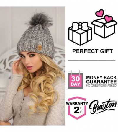 Skullies & Beanies Knit Hat for Women - Pom Cable Winter Warm Fleece Beanie - Wool Snow Cuff Outdoor Ski Cap - CE18G279EYS