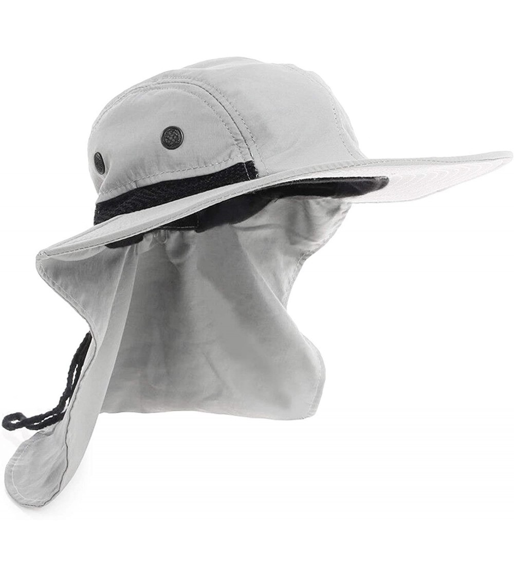 Sun Hats MG Nylon Juniper 4 Panel Safari Wide Brim Flap Cap Hat - Light Gray - C4199SIUQT8