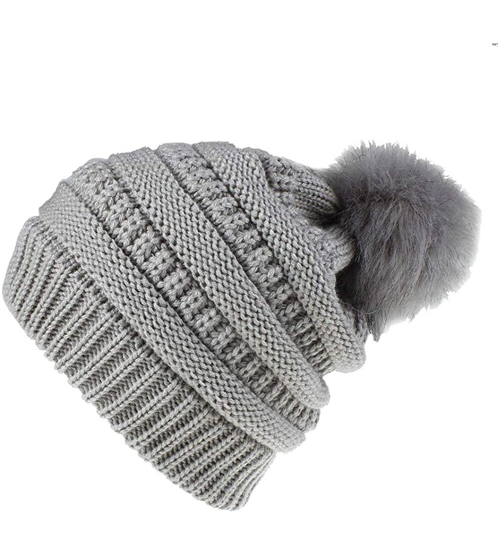 Skullies & Beanies Knit Beanie Skull Cap Thick Fleece Lined Soft & Warm Chunky Beanie Hats or Scarf for Women Daily - E - Lig...