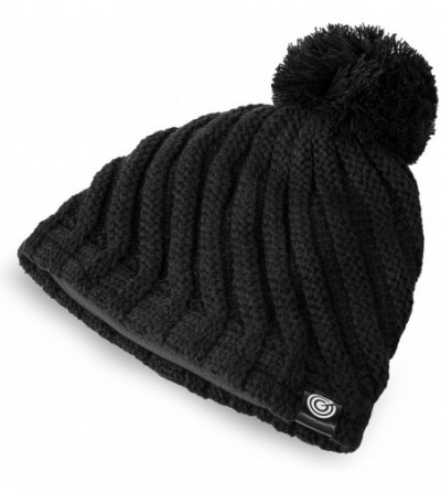 Skullies & Beanies Evony Womens Ribbed Pom Beanie Hat with Warm Fleece Lining - One Size - Black - C5187NGIYCX