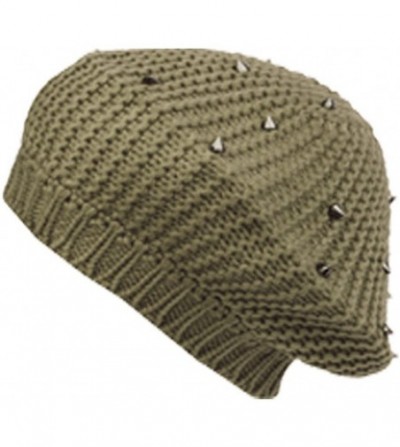 Berets Spike Studded Knit Slouch Fashion Beret - Taupe - C911GFWISZN