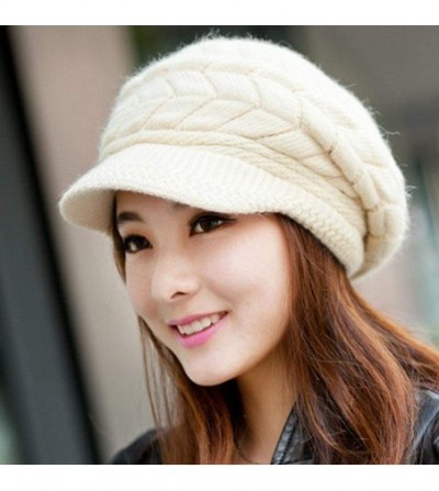 Visors Womens Winter Warm Knitted Hats Slouchy Wool Beanie Hat Cap with Visor - Beige - CY18ND7KSKI