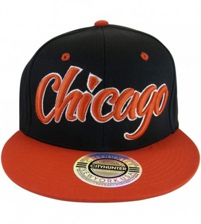 Baseball Caps Chicago Script Men's Adjustable Snapback Baseball Caps - Black/Red - CD17YD6XNA3