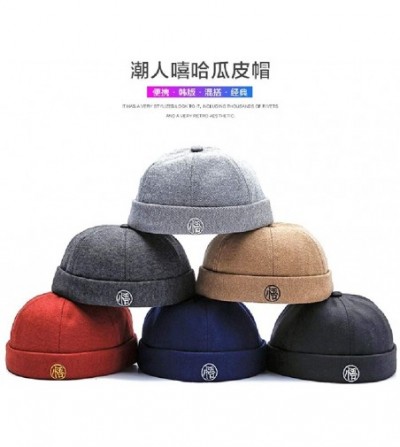 Skullies & Beanies Men's Retro Chinese Style Rolled Cuff Skull Caps Brimless Beanie Hat - Red - CP18LKOGQN3