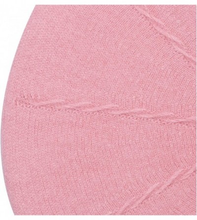 Berets French Beret hat- Reversible Solid Color Cashmere Knit Warm Beret Cap for Womens Girls - Twist Pink - CG18WIQQQQ5
