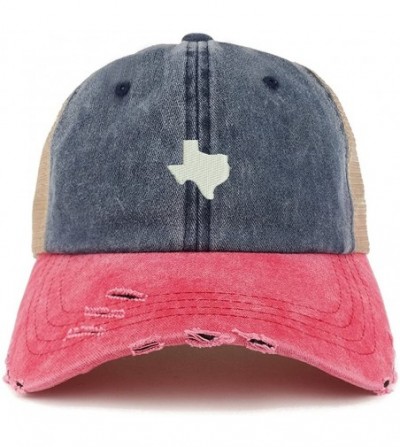 Baseball Caps Texas State Map Embroidered Frayed Bill Trucker Mesh Back Cap - Navy Red - C818CWWOX6I