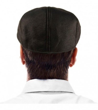 Newsboy Caps Men's Thick Faux Leather 7 Panel Flat Golf Ivy Driver Cabbie Cap Hat - Black - C412N2KH16J