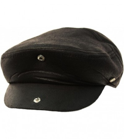 Newsboy Caps Men's Thick Faux Leather 7 Panel Flat Golf Ivy Driver Cabbie Cap Hat - Black - C412N2KH16J