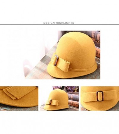 Bucket Hats Women Solid Color 100% Wool Winter Hat Women Cloche Bucket Bowler with Bowknot - Yellow - CJ18H568M2S