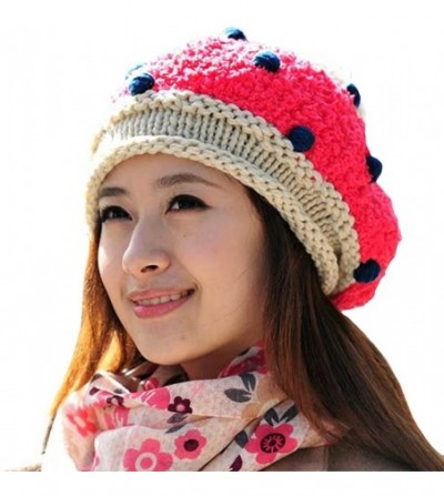 Skullies & Beanies Women Girl Dotted Fluffy Knit Cute Beanie Crochet Rib Pom Pom Hat Cap Warm FFH003BEI Beige - CO12O1YUOO1