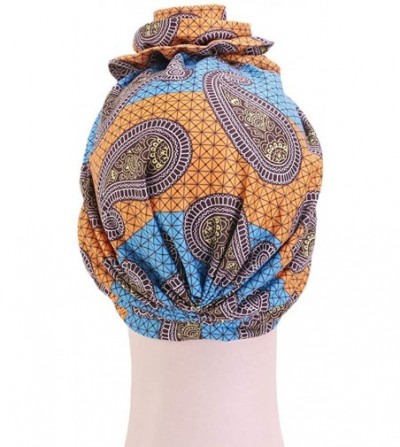 Skullies & Beanies New Women's Cotton Flower Elastic Turban Beanie Pre-Tied Bonnet Chemo Cap Hair Loss Hat - New Orange - CH1...