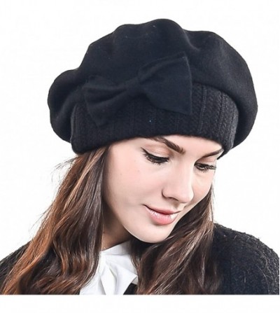 Berets Lady French Beret Wool Beret Chic Beanie Winter Hat Jf-br034 - Bow Black - C9128FLGMN1