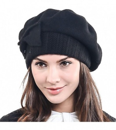 Berets Lady French Beret Wool Beret Chic Beanie Winter Hat Jf-br034 - Bow Black - C9128FLGMN1
