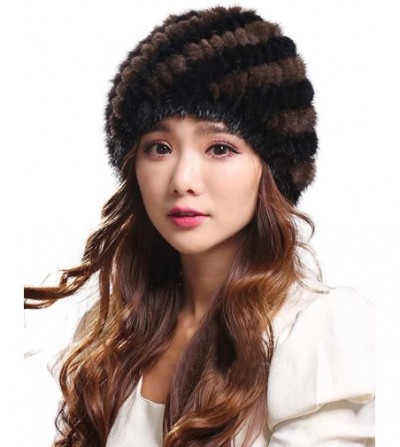 Skullies & Beanies Womens Genuine Mink Fur Knitted Hat Winter Beanie Warm Cap - Black Brown - C912O4PJWJY