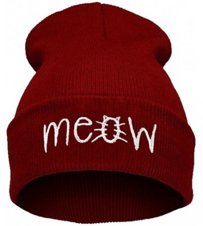 Skullies & Beanies Men Women Knitting Letter Meow Print Beanie Hat Snapback Hiphop Cap - Red - C3188YLH2C6