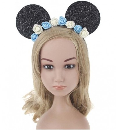 Headbands Sequins Bowknot Lovely Mouse Ears Headband Headwear for Travel Festivals - Blue White - CB186N5GXCO