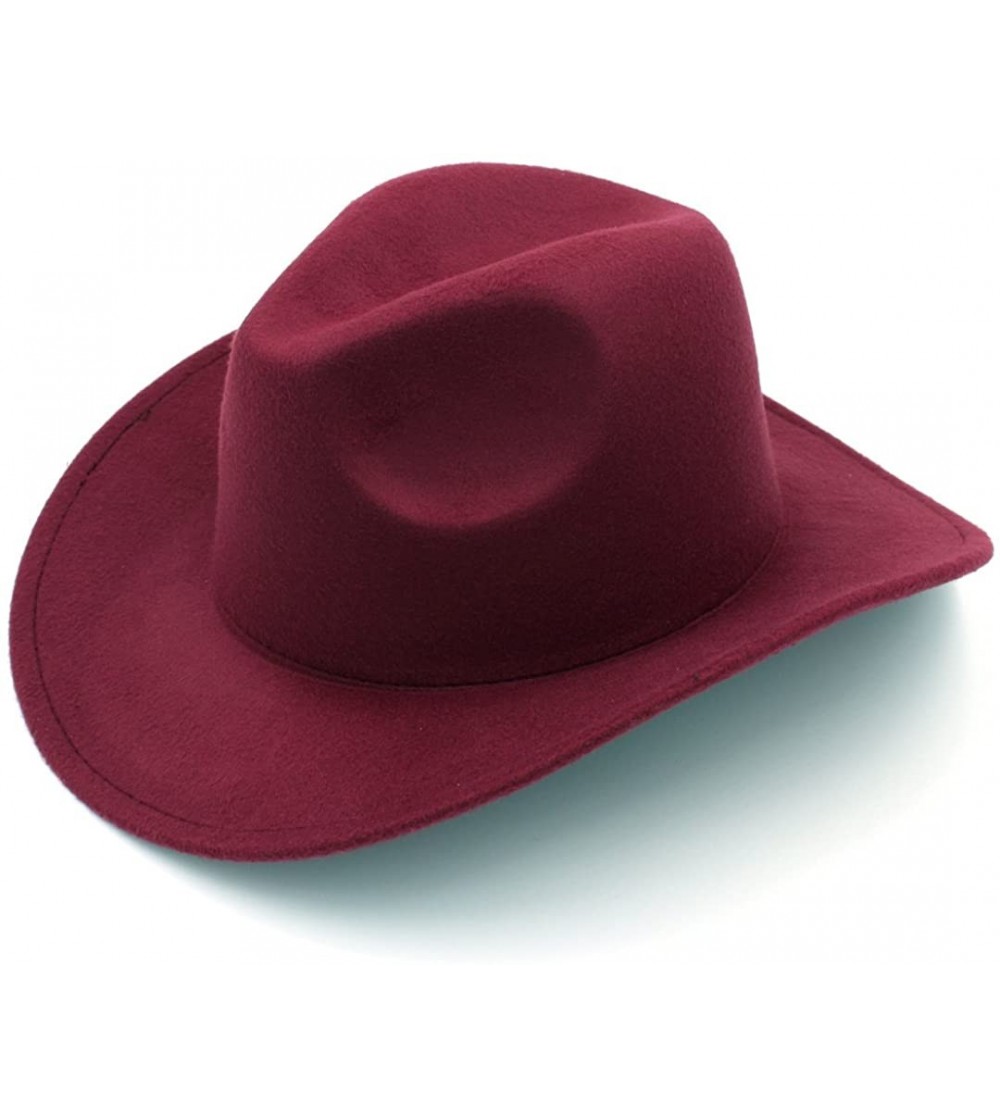 Cowboy Hats Women Men Felt Cowboy Hat Wool Blend Western Cowgirl Cap - Wine Red - CI185XOO582