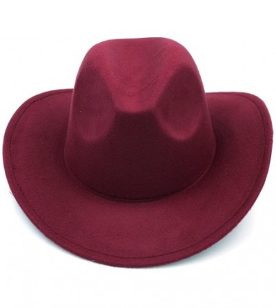 Cowboy Hats Women Men Felt Cowboy Hat Wool Blend Western Cowgirl Cap - Wine Red - CI185XOO582