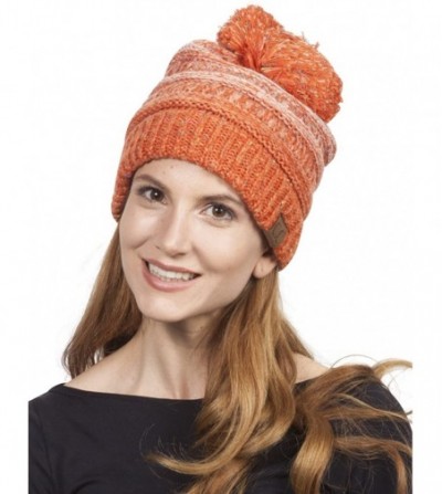 Skullies & Beanies Warm Cable Knit Thick Soft Beanie w/Pom - Orange - CF12MXMUKOR