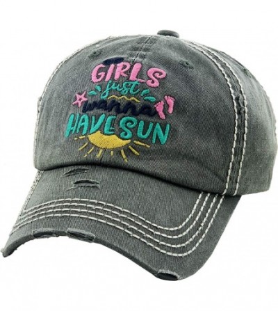 Baseball Caps Women's Vintage Hats Southern Western Distressed Baseball Cap Adjustable - Girls Just Wanna Have Sun - Black - ...