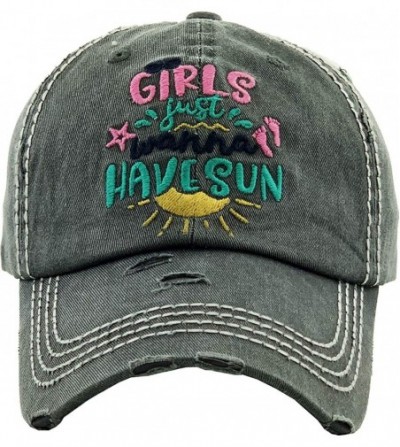 Baseball Caps Women's Vintage Hats Southern Western Distressed Baseball Cap Adjustable - Girls Just Wanna Have Sun - Black - ...