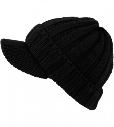 Skullies & Beanies Winter Ribbed Visor Knit Beanie Hat Warm Skully Baseball Cap SLQ1231 - Black - CT18ZA73EA7