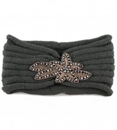 Headbands Sequin Knit Headband with Flower Decoration - Charcoal - CW186RMI8M7