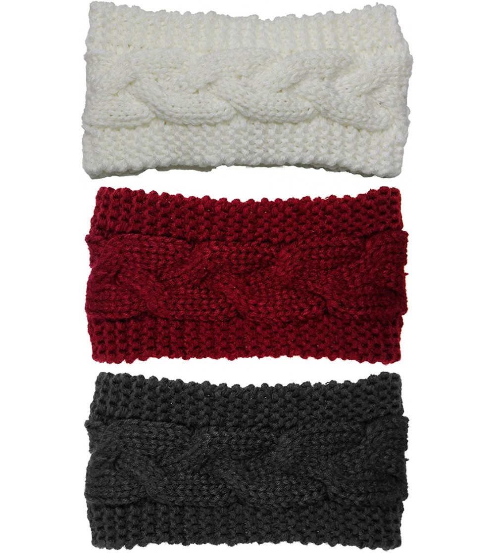 Cold Weather Headbands 3 Pack Womens Winter Knit Headband & Hairband Ear Warmer & Beanies - Black-white-wine - CP1884UE0HZ