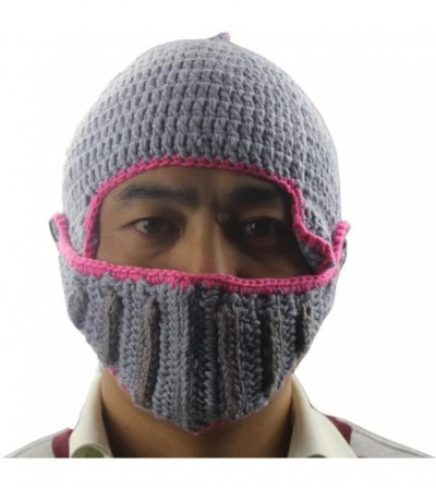 Skullies & Beanies Unisex Winter Handmade Crochet Knight Hat Beanie Removable Mask - Light Gray - CR11H0YQKF5