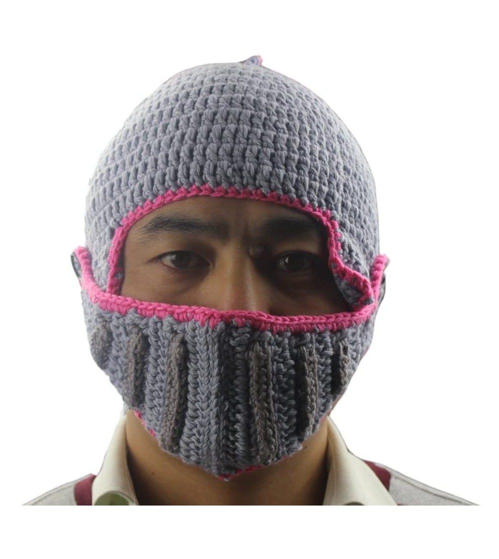 Skullies & Beanies Unisex Winter Handmade Crochet Knight Hat Beanie Removable Mask - Light Gray - CR11H0YQKF5