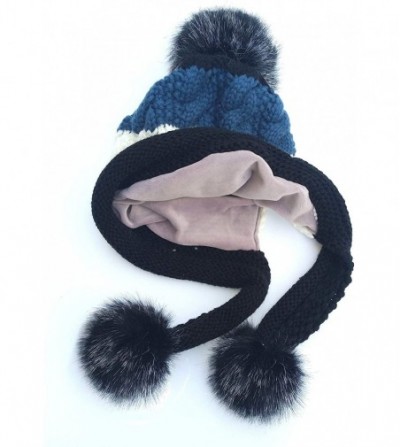 Skullies & Beanies Women Fleece Lined Winter Beanie Hat Ski Cap Ear Flaps Peruvian Dual Layered Pompoms - B01-lut010-heise - ...
