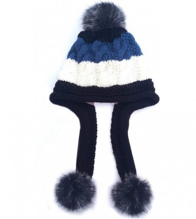 Skullies & Beanies Women Fleece Lined Winter Beanie Hat Ski Cap Ear Flaps Peruvian Dual Layered Pompoms - B01-lut010-heise - ...