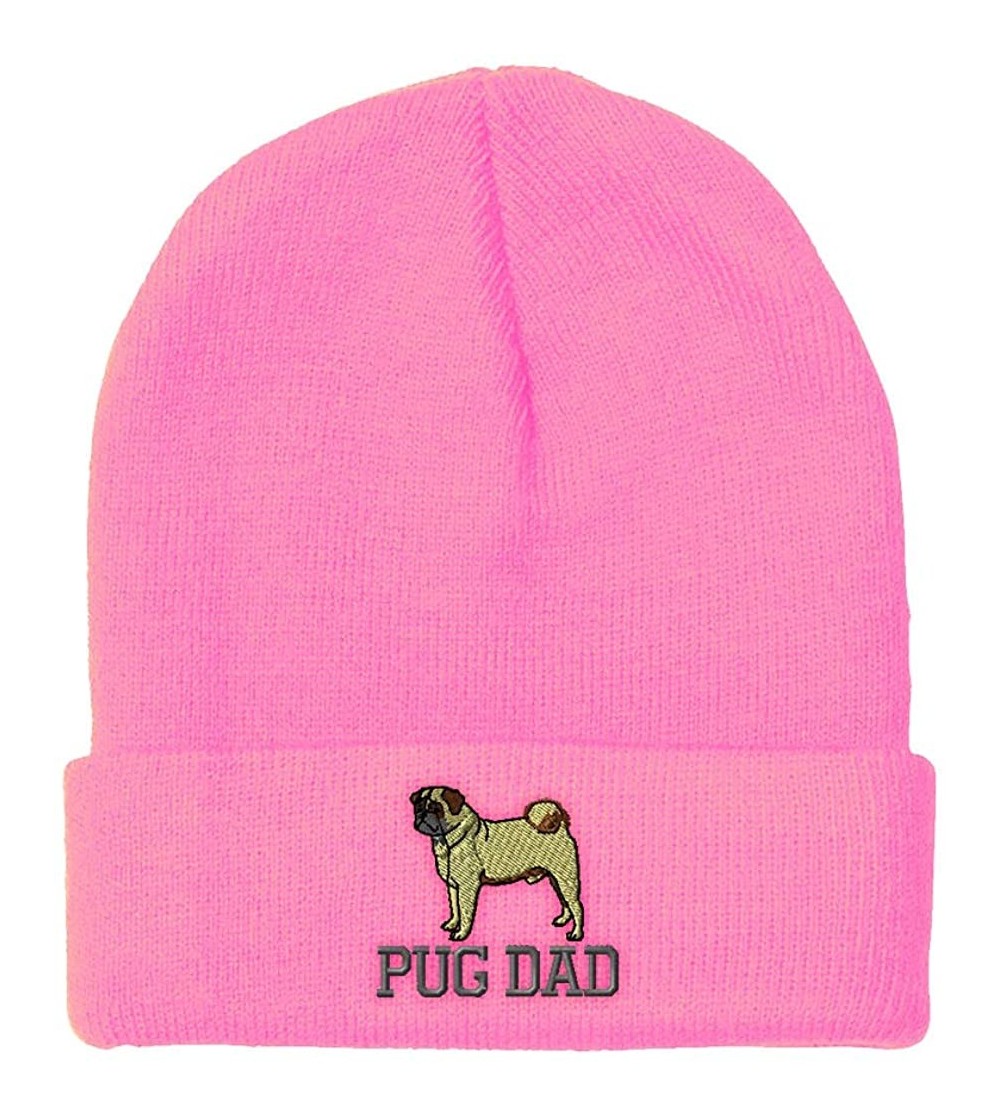 Skullies & Beanies Beanie for Men & Women Dog Pet Pug Dad Embroidery Acrylic Skull Cap Hat 1 Size - Soft Pink - CG18A9C28GT