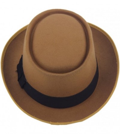 Fedoras Unisex Felt Pork Pie Cap Porkpie Hat Upturn Short Brim Black Ribbon Band - Camel - CK182A7C059