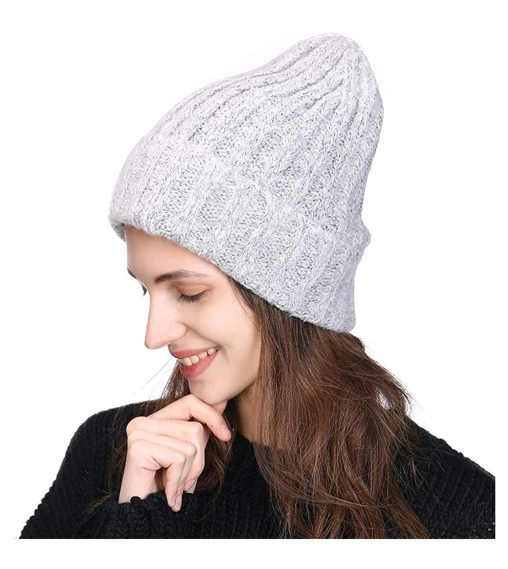 Skullies & Beanies Unisex Thick Wool Knit Baggy Slouchy Beanie Hat Watch Cap for Men Women - 89260_grey - C818AQ64SHT