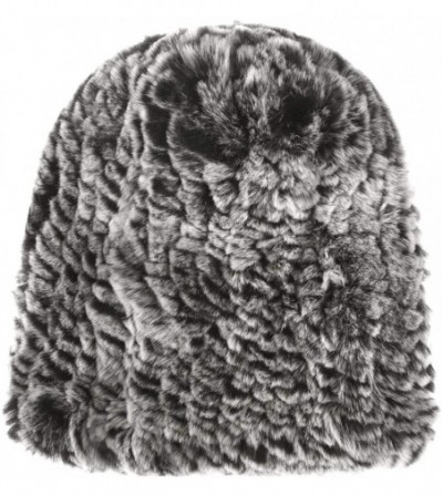 Skullies & Beanies Real Rex Rabbit Fur Hat- Knitted Warm Beanie Cap with Fox Fur Pompom Ball - Pony Tail Hole (Black & White)...