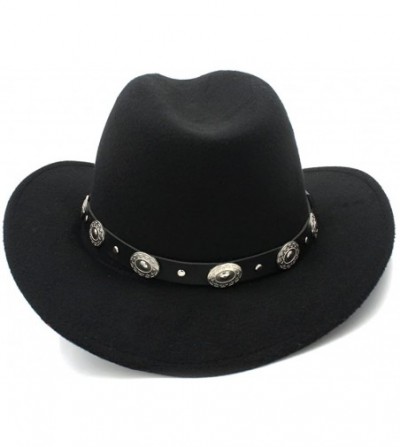 Cowboy Hats Vintage Womem Men Western with Wide Brim Punk Belt Cowgirl Jazz Cap with Leather Toca Sombrero Cap 23 - Grey - C3...